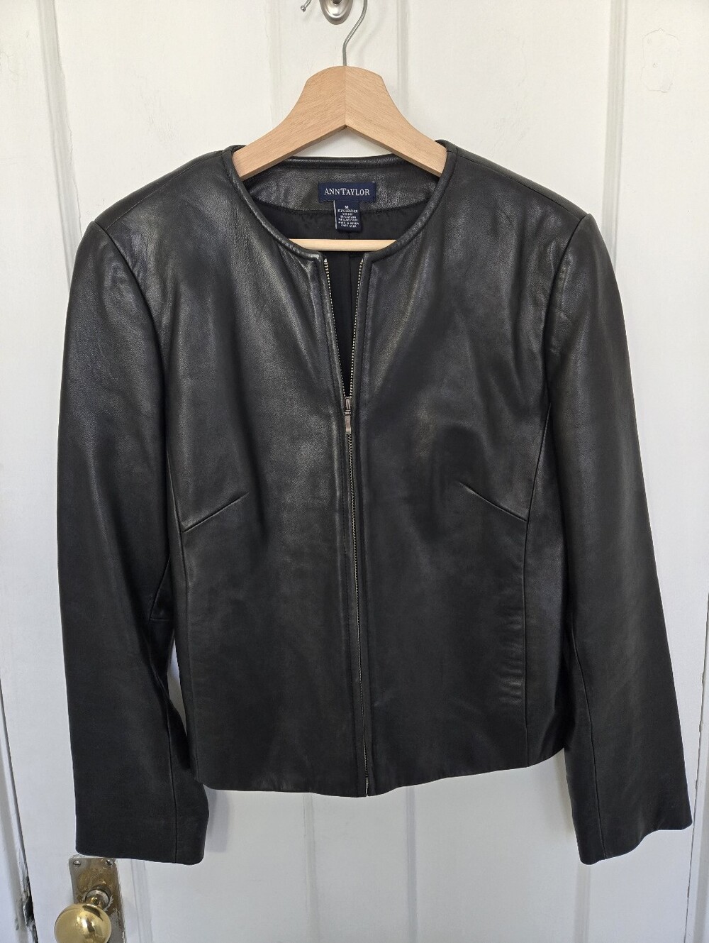 Ann Taylor Women's Black Leather Jacket Size M Minimalist Modern Chic Capsule